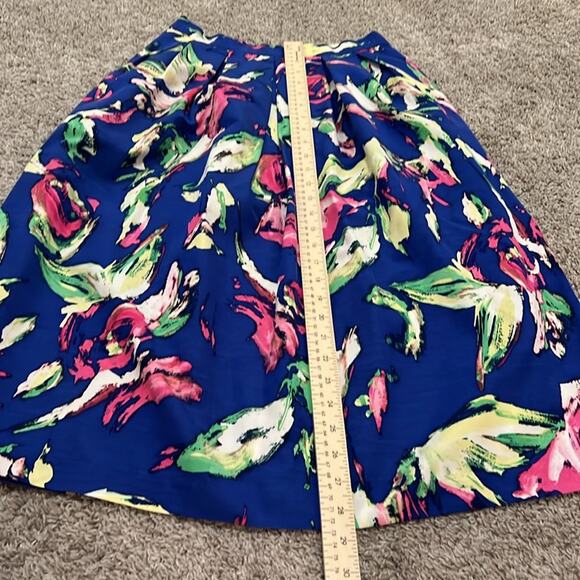 Shoshanna skirt size 2 Blue Floral abstract Cotton Silk Artwear Pockets Midi - Picture 11 of 16